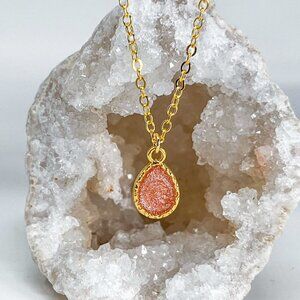 3/$20 14k Gold Orange Glitter Resin Teardrop Charm Handmade Pendant Necklace